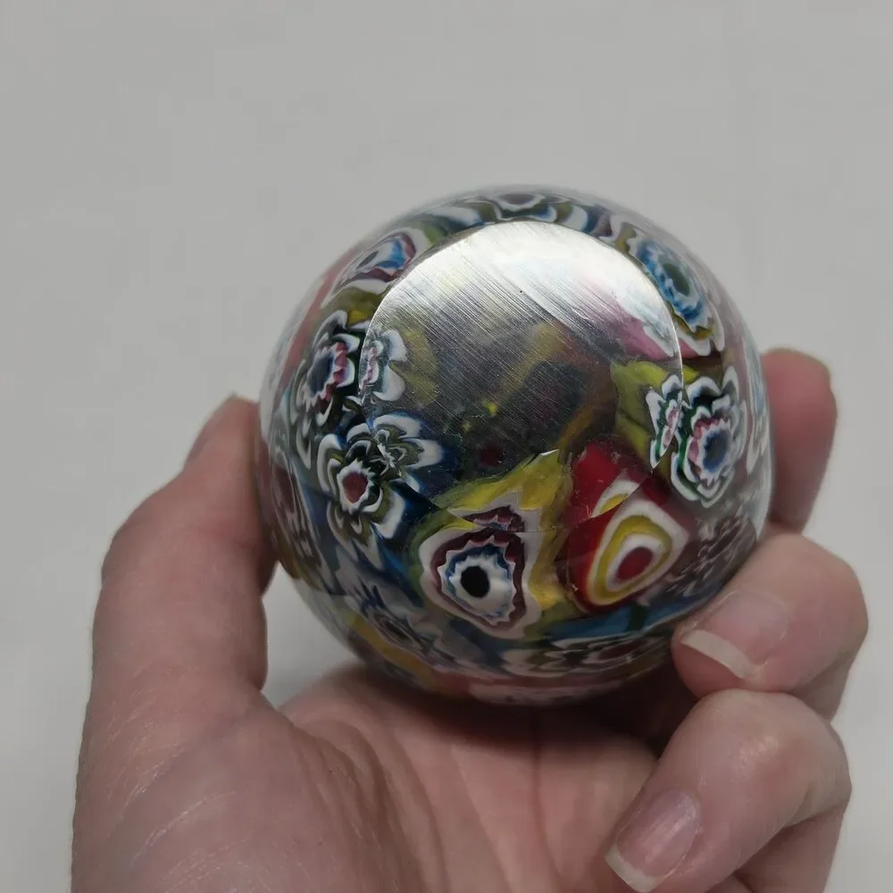 Murano Art Glass Millefiori Egg Shaped Paperweight Colorful